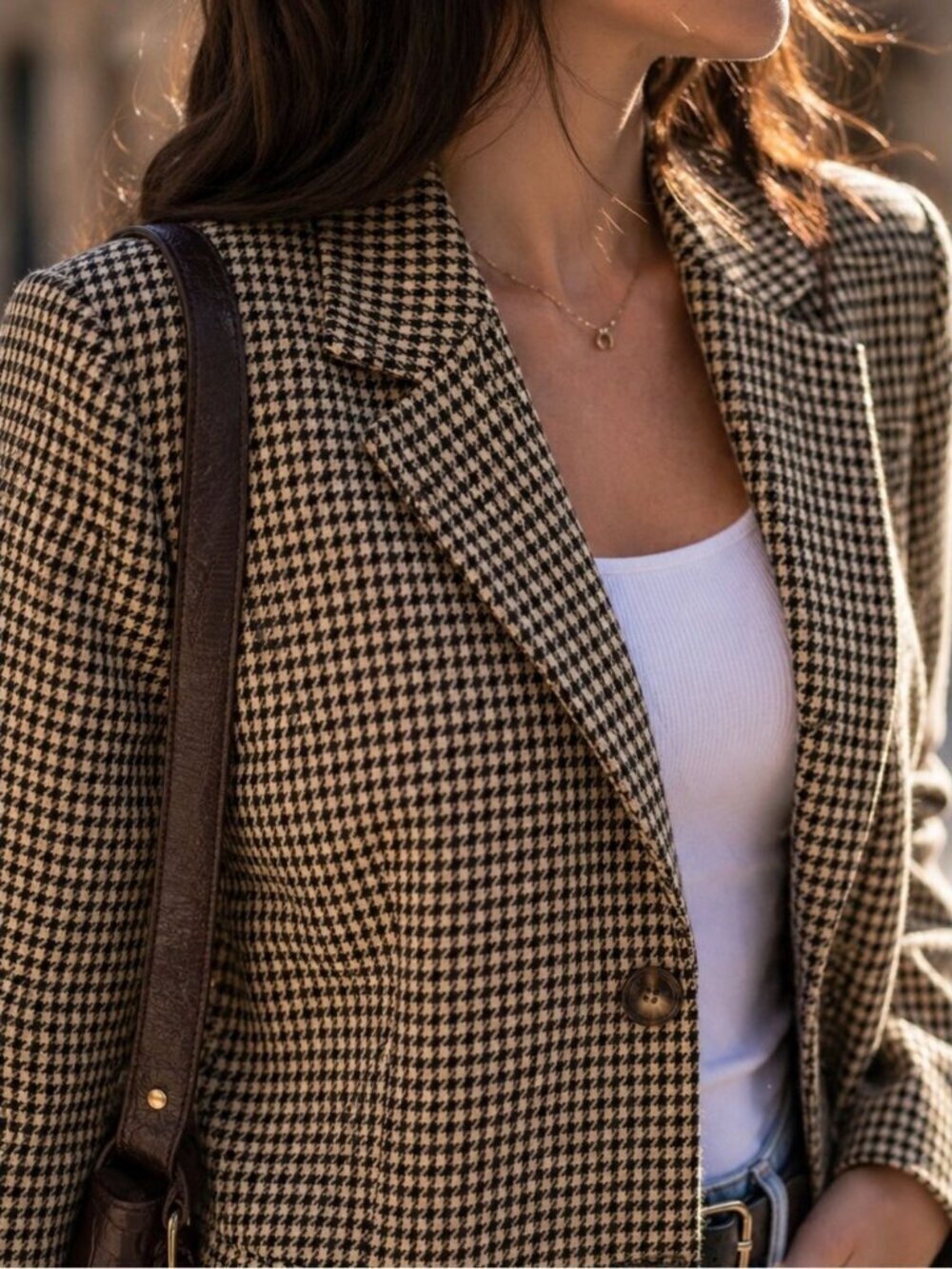 ICHI Houndstooth Blazer Jacket Size 40 Tailored Preppy Academia Oversized Fit